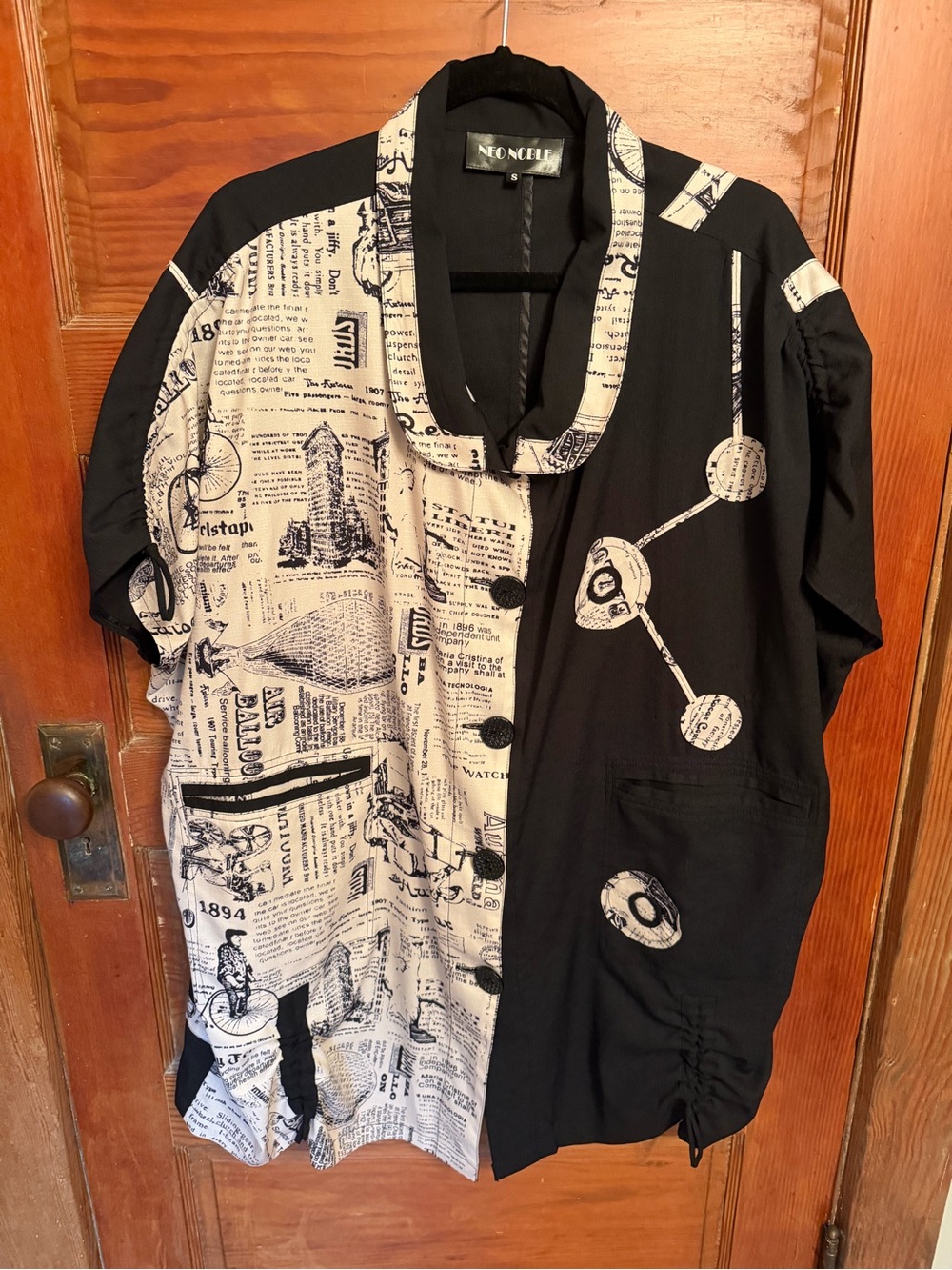 Black & Cream Newspaper-Print Tunic Top